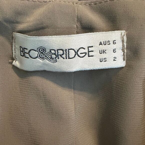 Bec + Bridge Laser Cut Mini Dress Taupe Gray Flowy Layered Knit 2 - Picture 7 of 9